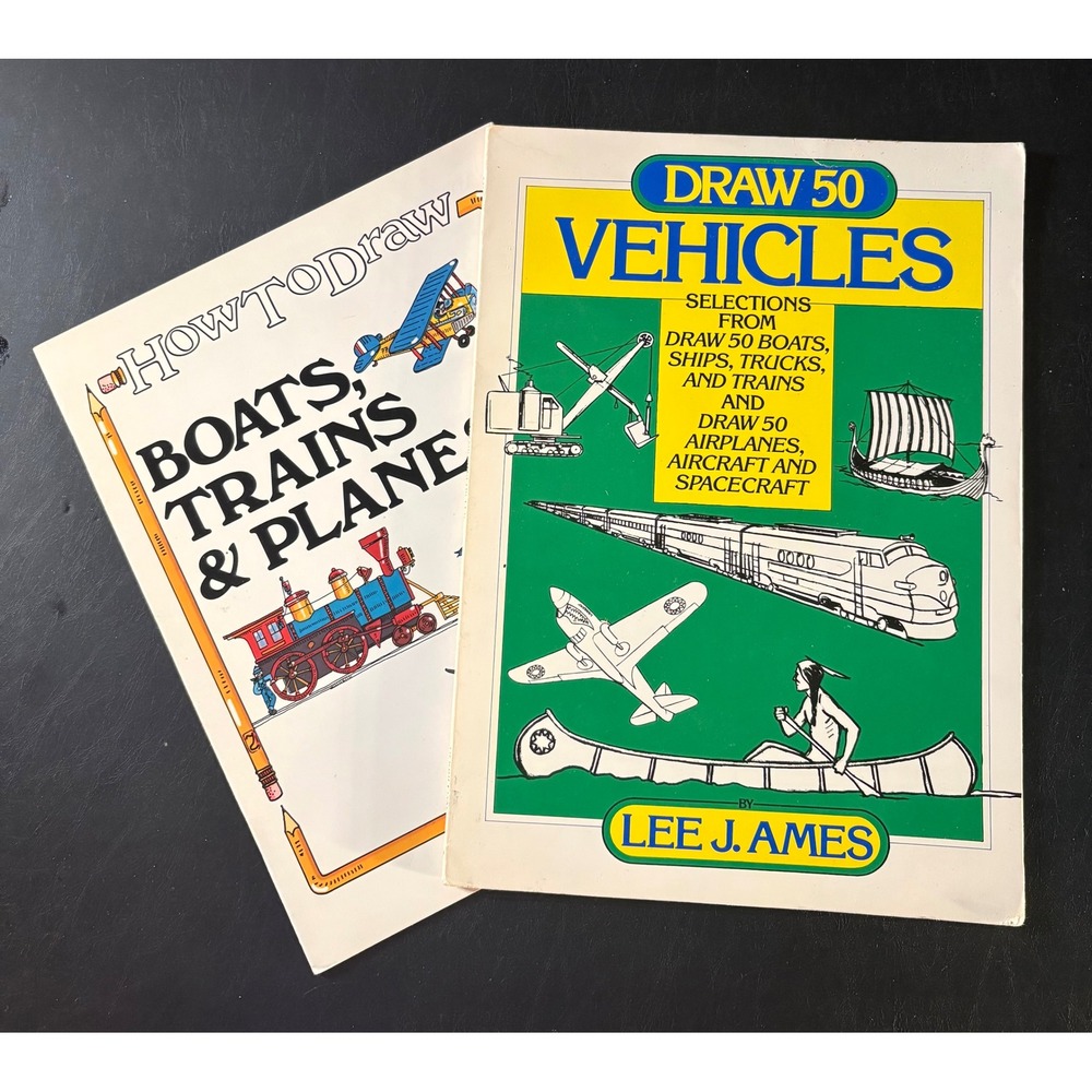Lot of 2 How to Draw Vehicles, Boats, Trains, Planes Books